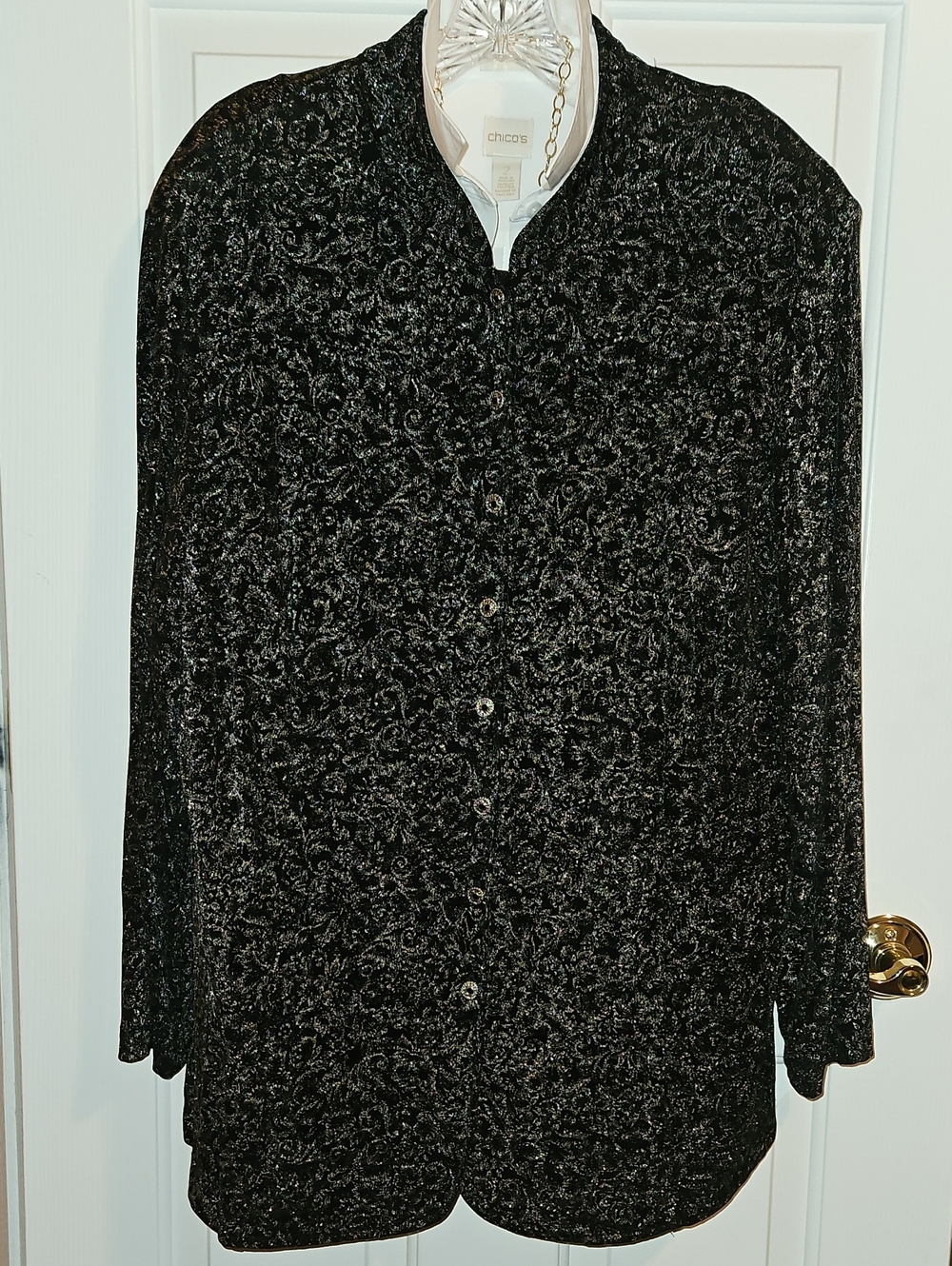 Vikki Vi Black and Silver Shimmering Knit Button-Front Cardigan Travel Top